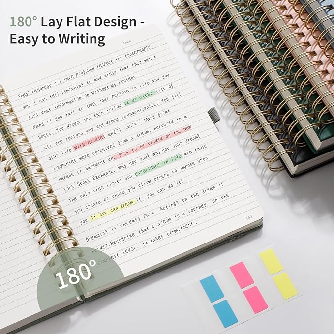 EMSHOI Spiral Notebook College Ruled, 300 Numbered Pages, A4 Large Hardcover Leather, 100 GSM Thick Lined Journal for Women Men Work Writing Journaling Note Taking, 8.27" x 11.2", Rose Gold