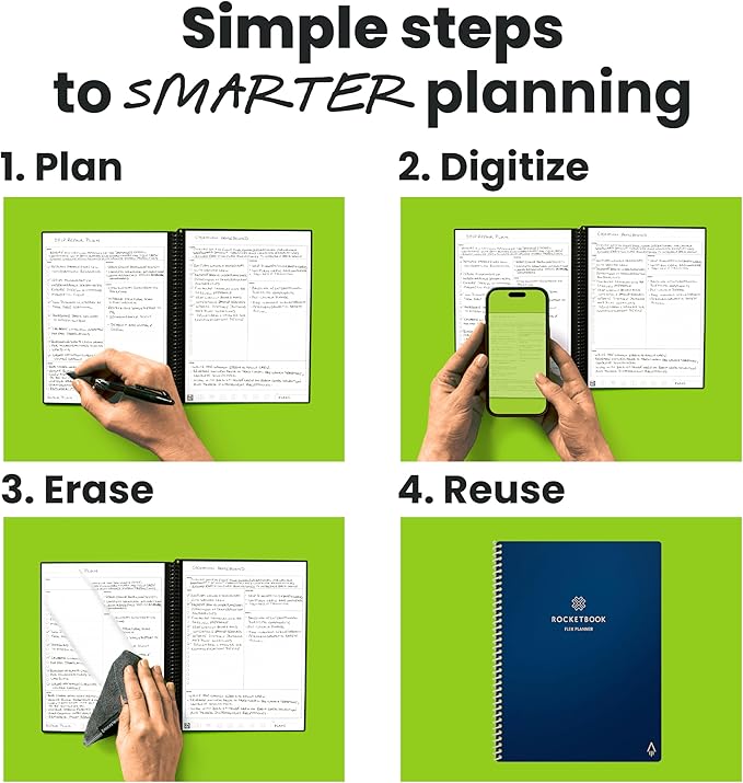 Rocketbook Flex Reusable Planner, Smart Undated, Daily, Weekly, Monthly, Annual Calendar Templates, Letter Size 8.5x11, Navy Blue (Pack of 1)