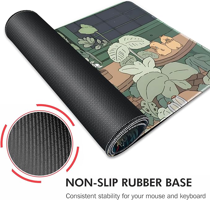 Galdas Gaming Mouse Pad XXL XL Large Long Extended Big Mousepad Non-Slip Rubber Keyboard Mouse Pad with Stitched Edges for Laptop Home Office (31.5x11.8x0.08 Inch) … (Green Window)