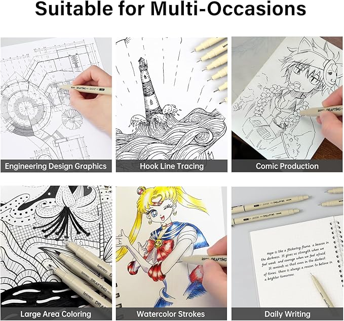 Micron 8 Counts Fineliner Pens - Archival Black Ink Pen - Assorted Points Sizes 0.05mm to 2mm Ultra Fine Tips & Brush Pens for Writing, Drawing, or Bullet Journaling (8 Point Sizes)