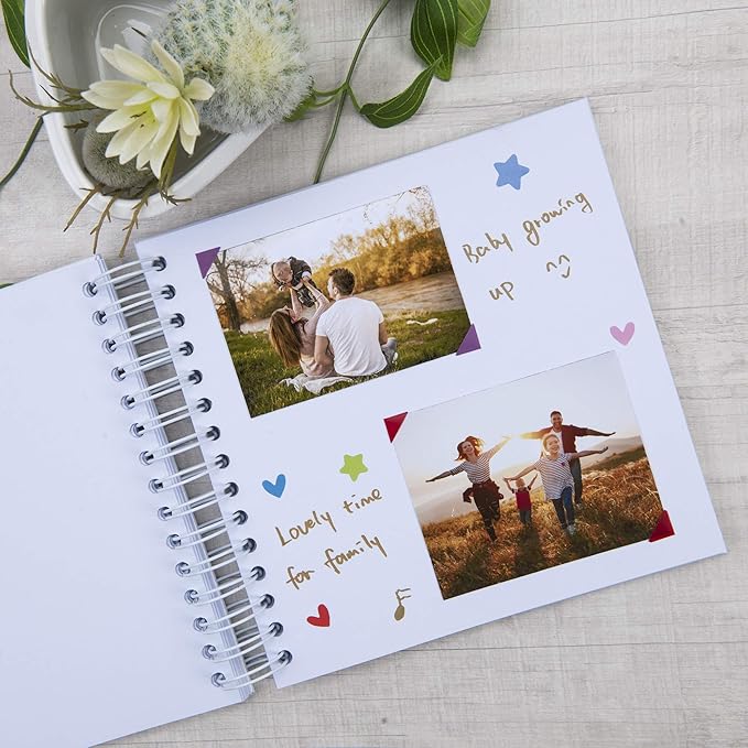 8 x 8 Inch Small DIY Scrapbook Photo Album with Window Design Cover 80 Pages Craft Paper Memory Book for Weeding Family Travel and Baby (White)