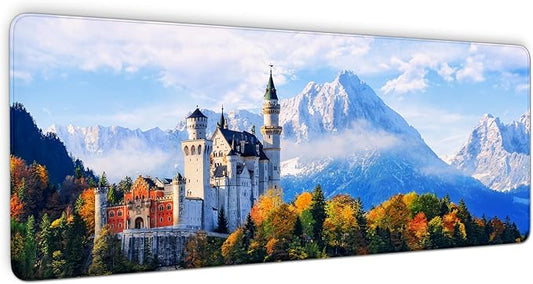 Germany Mouse Pad, Neuschwanstein Castle Extended Mousepad, Waterproof Desk Mat, Anti-Slip Rubber Base, Keyboard Mat with Seamed Edges, Mouse Pads for Office, Home, 31.5 X 11.8 Inch