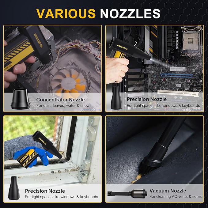 Electric Compressed Air Duster Cordless: 130000RPM Air Blower with LED, 4-Gear Adjustable Mini Blower, Aluminum Alloy Body with 1/4 Nut, Electric Duster for Keyboard Car, Ideal for Home Office Gamers