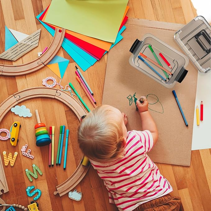 Nazhura Plastic Storage Bin, Stackable and Nestable Storage Boxes with White Lids and Secure Latching Buckles, Large Storage Container (CLEAR, 6QT 12PACK)