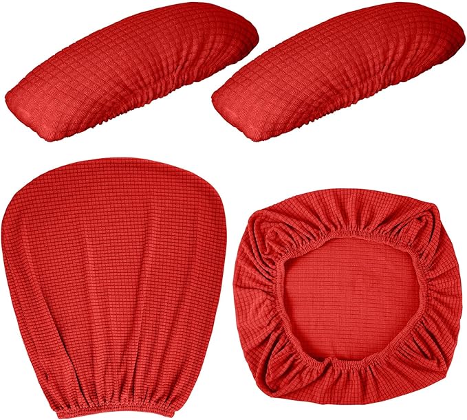 Tallew 4 Pcs Office Chair Covers Set Computer Universal Protective Stretchable Chair Seat Covers Desk Armrest Slipcovers Pads Office Cushion Backrest for Rotating (Red)