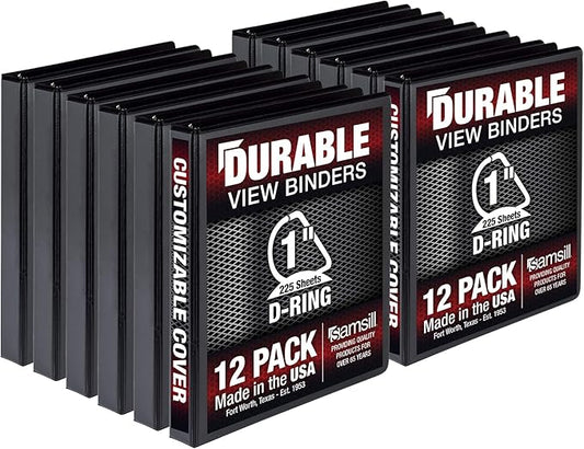 Samsill Durable 1 inch 3 Ring Binder, Made in USA, D Ring Binder, FSC 100% Recycled Chipboard, Black, 12 Pack