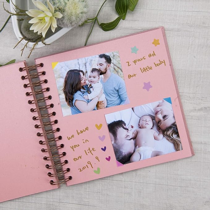 8 x 8 Inch Small DIY Scrapbook Photo Album with Window Design Cover 80 Pages Craft Paper Memory Book for Weeding Family Travel and Baby (Pink)