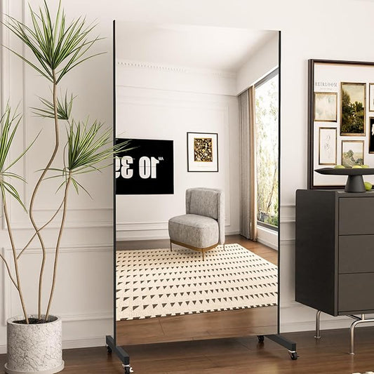 Brisafe Home Gym Mirror 79'' x 44'' - Safety Mirror with Wheels, Ultra Clear Nano Material, Oversized Shatterproof, 16LB, Black