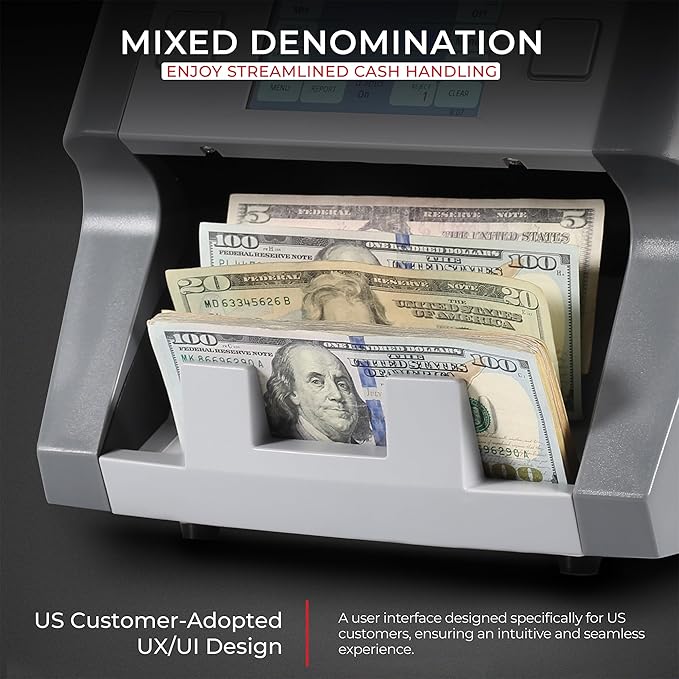 Cassida 8800R V2 USA Premium Bank-Grade Mixed Denomination Money Counter Machine, Advanced Counterfeit Detection, Multi-Currency, 3-Year Warranty, Includes External Display, Printing Enabled