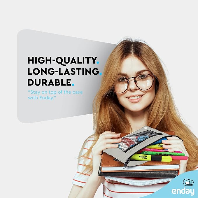 Enday Grey Pencil Pouch For 3 Ring Binder, Zippered Binder Pencil Pouches, 3 Ring Pencil Pouch for Binder, Pencil Case for Binder, Large Pencil Bags for School, Home, and Office