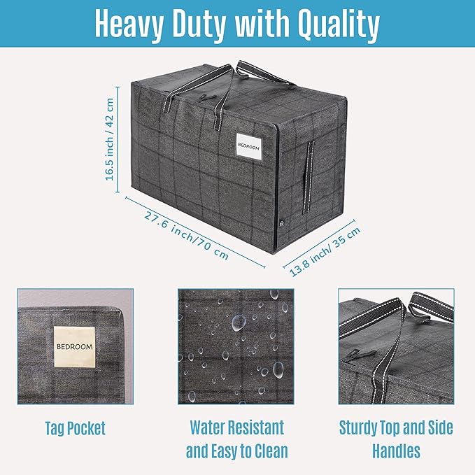 VENO 8 Pack Moving and Storage Bags, Heavy Duty, Alternative to Moving Boxes, Large Packing Totes Supplies for College Dorm Room with Zipper for Clothes, Wide Open Design (Windowpane, 8 Pack)