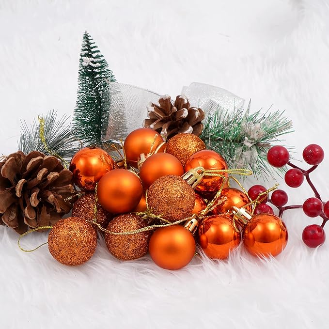 30ct Christmas Ball Ornaments, 2.36" Shatterproof Christmas Tree Decorations, Perfect Hanging Ball for Indoor/Outdoor Holiday Party Decor(Orange)