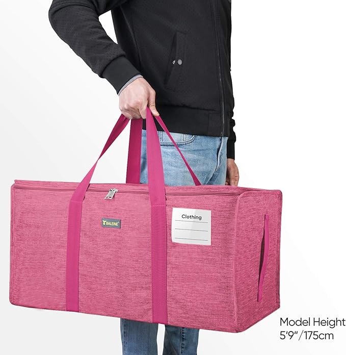 BALEINE Extra Large Storage Tote with Zippers & Carrying Handles, Heavy-Duty Oxford Fabric Moving Bags for Laundry, Space Saving, Storage, 2-Pack, Berry Red