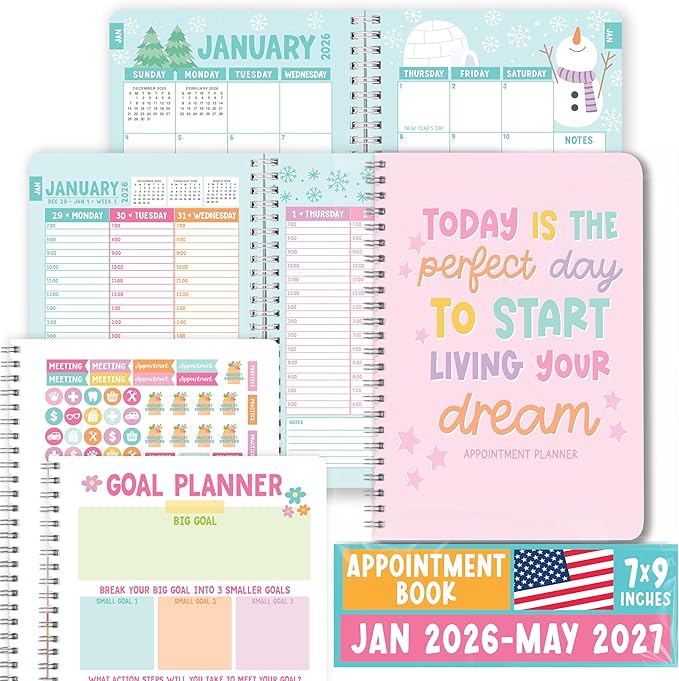 Weekly Appointment Book 2026-2027 - Hourly Appointment Book, Vertical Weekly Planner 2026-2027, Monthly Schedule Books, Pink Daily Planner With Hourly Schedule