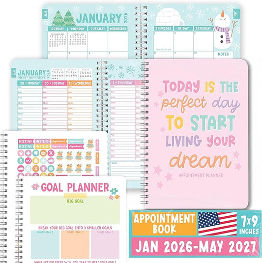 Weekly Appointment Book 2026-2027 - Hourly Appointment Book, Vertical Weekly Planner 2026-2027, Monthly Schedule Books, Pink Daily Planner With Hourly Schedule
