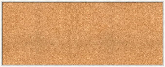 Amanti Art Natural Cork Board for Wall, 25x61 Vision Board with White Frame, Oversize Corkboard Office Decor for Home Organization, Modern Corkboard Pinboard to Display Items for Home Organization in