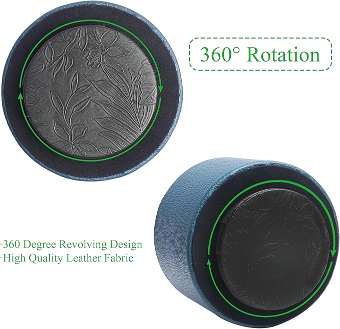 Hennaja Round Leather Art Supply Organizer,Remote Control Holder,360 Degree Spinning,Multi-Functional Pencil Holder,4 Compartments Desktop Stationary Organizer(1-Lichee Green)