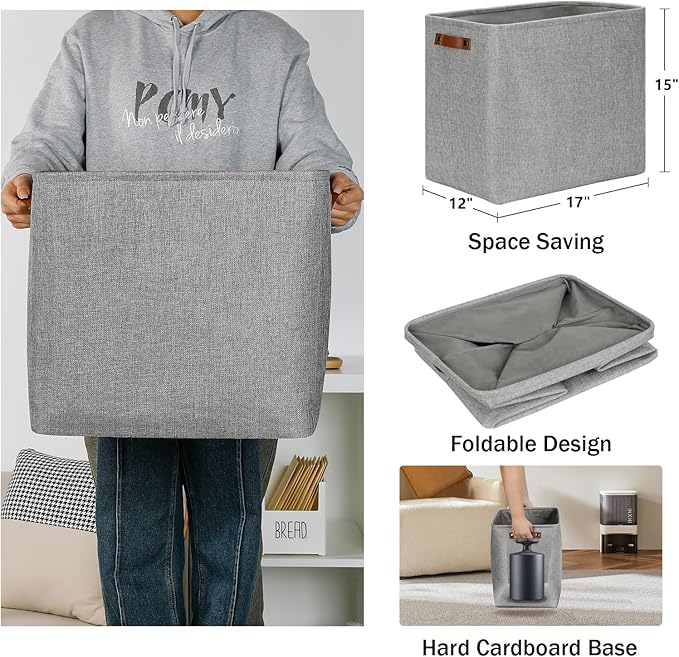 DULLEMELO Large Storage Baskets for Blankets Living Room 51L Canvas Storage Baskets for Organizing 3 Pack Collapsible Baskets Bins for Organizing Home Office with Handles (Grey)