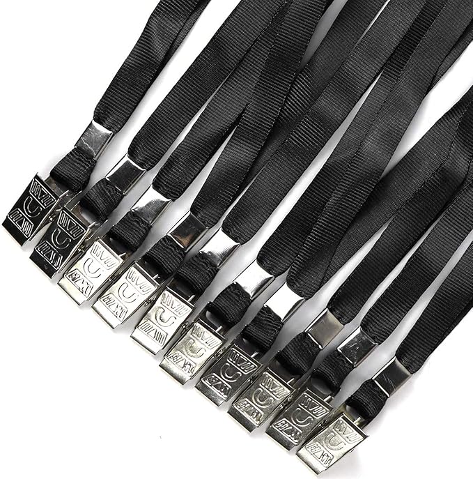 Beebel Black Lanyards 100 Pack Nylon Flat Badge Lanyard Bulldog Clip for Id Badge Name Tags