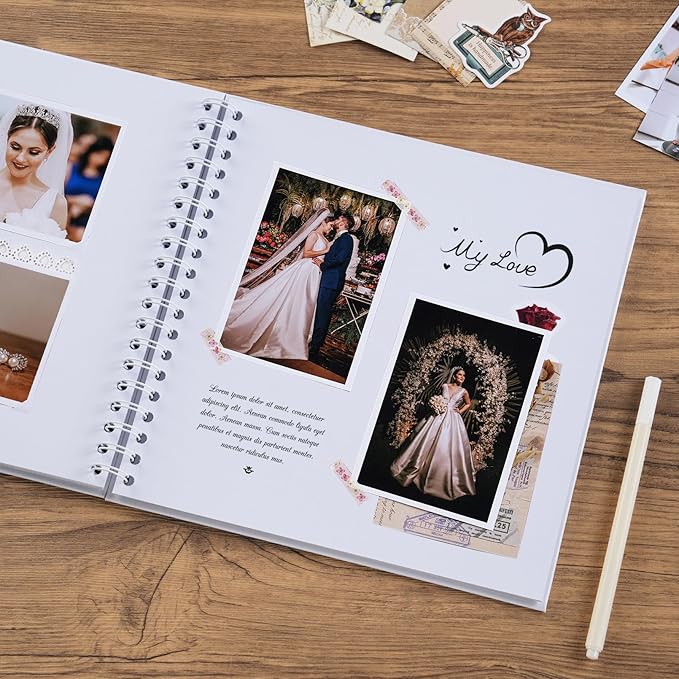 potricher 10 x 10 Inch DIY Scrapbook Album 40 Pages Hardcover Kraft Paper Scrap Book Photo Albums Memory Book for Wedding and Anniversary Family (White, 10 Inch)