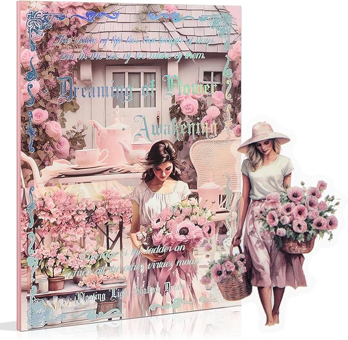 Snycler Pink Garden Series Sticker Book - 20 Sheets Vintage PET Stickers for Scrapbooking, Junk Journaling, Ephemera, and Decorative Crafts - Pre-Cut Nature Design Stickers