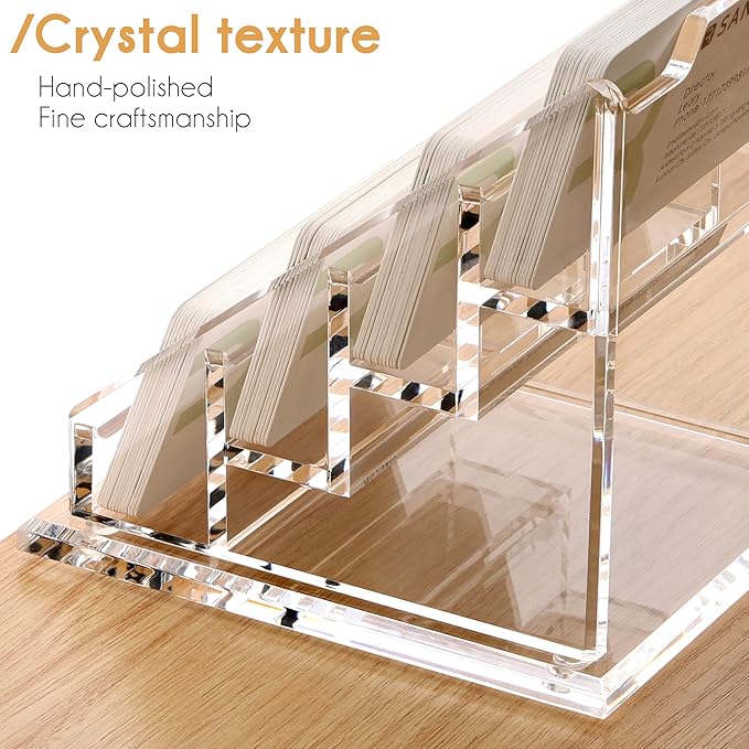 YUXUN Business Card Holder for Desk Clear Acrylic Business Cards Display Stand Name Card Holder Case Organizes 200 Cards-4 Slot 4 Tier 1 Pack(4 slot-H)