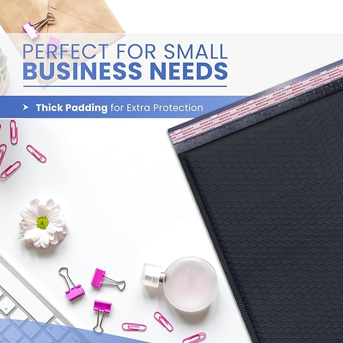 Black Extra Large Poly Bubble Mailers 14.25x20 inch #7 | Self Seal Large Padded Envelopes | Air Cushioned Bubble Mailer | Usable Size 14.25x19 Lightweight Mailing Shipping Bags| 50 Pack Bulk |USA Made