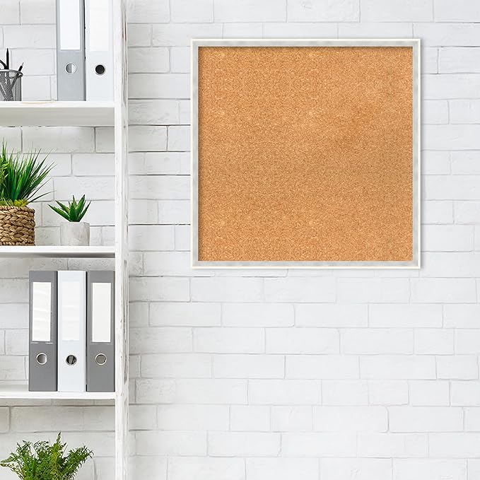Amanti Art Natural Cork Board for Wall, 23x23 Vision Board with White Frame, Medium Corkboard Office Decor for Home Organization, Modern Corkboard Pinboard to Display Items for Home Organization in