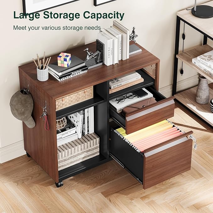 Mobile 2 Drawer File Cabinet,Metal File Cabinet with Lock，Lateral Printer Stand Filling Storage for Home Office-A4/F4/Letter
