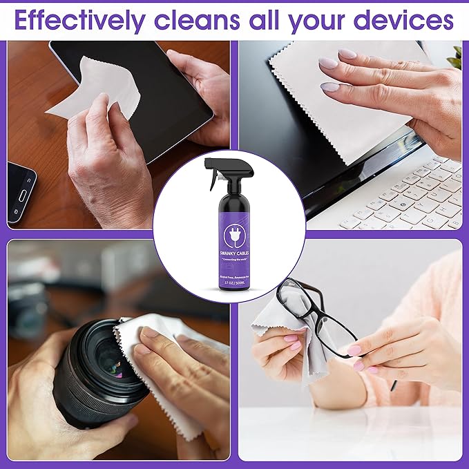 Swanky Screen Cleaner Kit: 6-Pack Microfiber Cloths & Electronic Cleaner Spray for TV, iPad, iPhone, Monitor & Laptop (17 Oz)