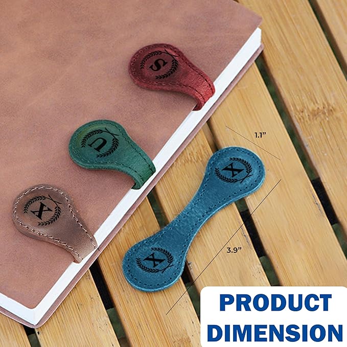 Personalized Magnetic Leather Bookmark - Genuine Custom With Initials, Handmade Clips for Book Lovers, Readers, Kids, and Women - Premium Magnet Charm