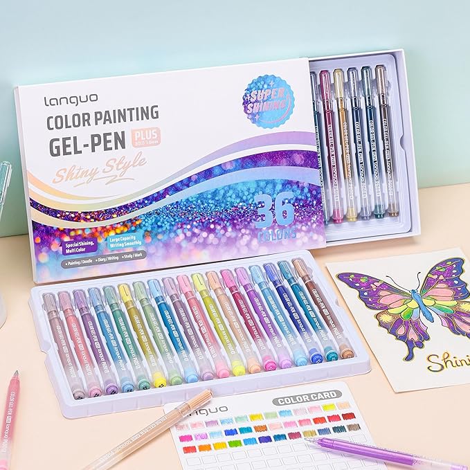 Glitter Gel Pens for Adult Coloring, 36 Colors Special Shining Multi Glitter Gel Pens Colored Set for Drawing, Doodling, Journaling & Creative Art Supplies