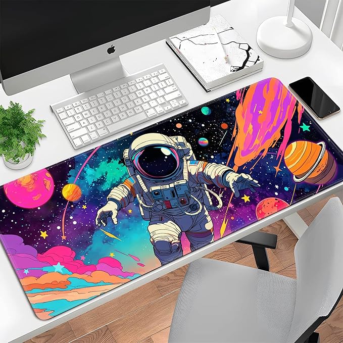Spaceman Planets Anime Mouse Pad Large Desk Mat XL Mouse Pad Astronaut Keyboard Mousepad with Non-Slip Base and Stitched Edge Gaming Mouse Mat Desk Pad 31.5 X 11.8 in Mouse Pads for Desk Home Office