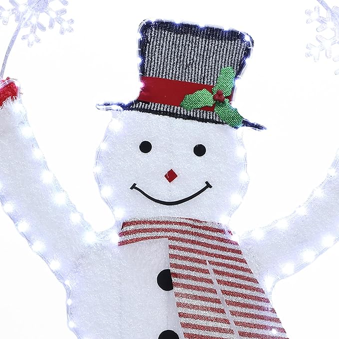 LuxenHome 5FT Lighted Snowman Outdoor Christmas Decorations, 2D Light Up Snowman Christmas Decor with 70 LED Light & Snowflake Arch, Xmas Decorations Outdoor, Indoor for Porch, Lawn Holiday Display