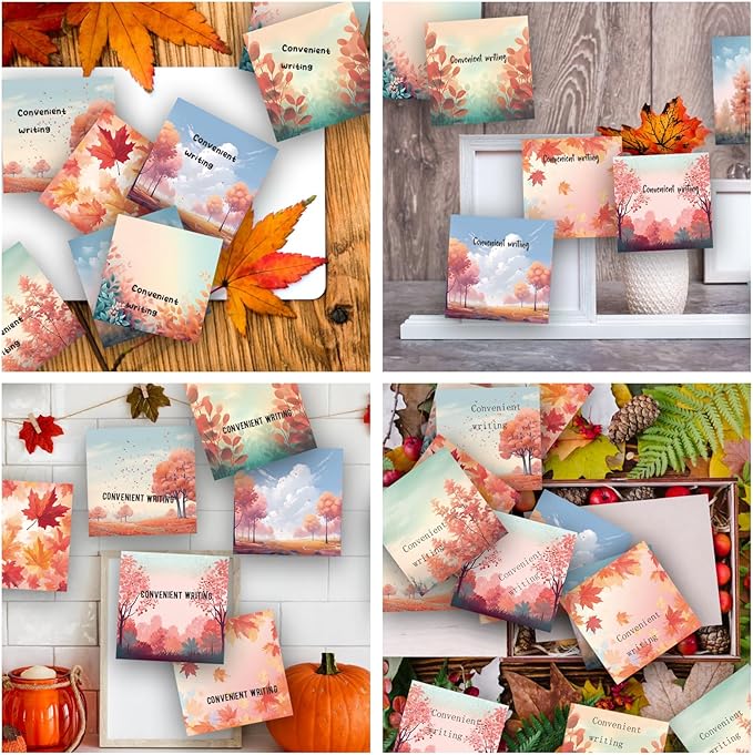 9 Pieces Pastel Color Sticky Notes - Autumn Design Note Pads - Self-Adhesive Memo Notes for School, Office, Home