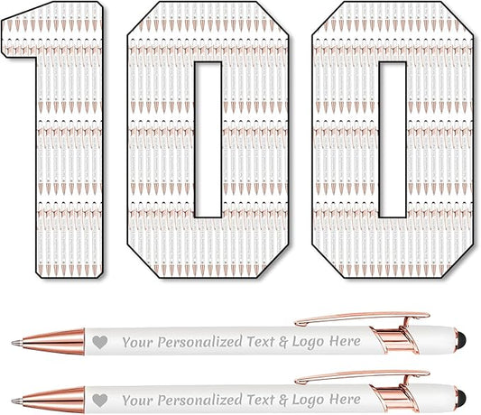 STREADVE 100 Personalized Custom Pens Engraved Writing Pen with Name Logo, Customized Promotional Items Stylus Pen Gifts for Communion Wedding Men Women Realtor Business, White