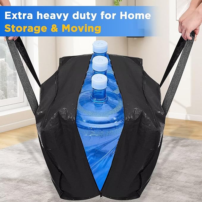 Extra Large Moving Bags Heavy Duty Storage Bags with Zipper Handles, BETU 8 Pack Clothes Storage Totes Bins Packing Moving Boxes, Moving Supplies for College Dorm Essentials, Space Saving, Black