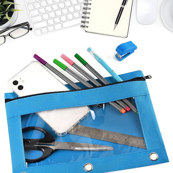 Gloween Pencil Pouch for 3 Ring Binder, 2 Pack Pencil Pouches/Cases with Zipper, Durable Binder Pencil Pouch/Bag for Office School Supplies (Black)