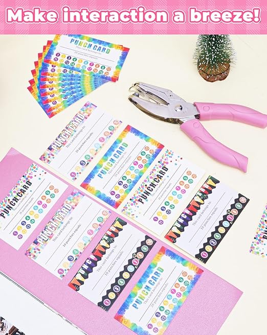 UCEC 200 Pieces Punch Cards for Classroom with Circle Hole Puncher, Incentive Loyalty Reward Card with Handheld Single Punch Kit to Behavior for Business Home Classroom School Kids Students Teachers
