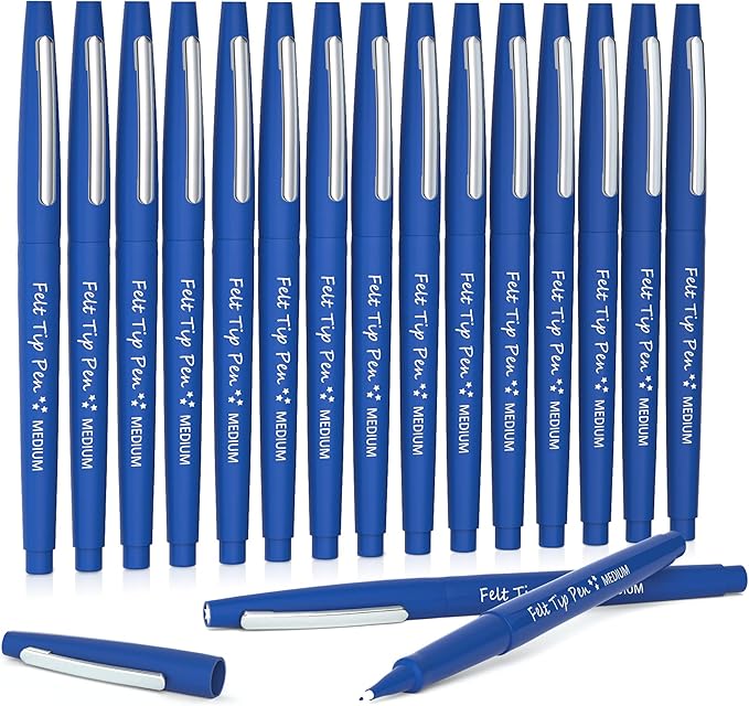 Lelix Felt Tip Pens, 15 Blue Pack, 0.7mm Medium Point, Felt Tip Markers Pens for Journaling, Writing, Note Taking, Planner, Perfect for School Office and Art Supplies