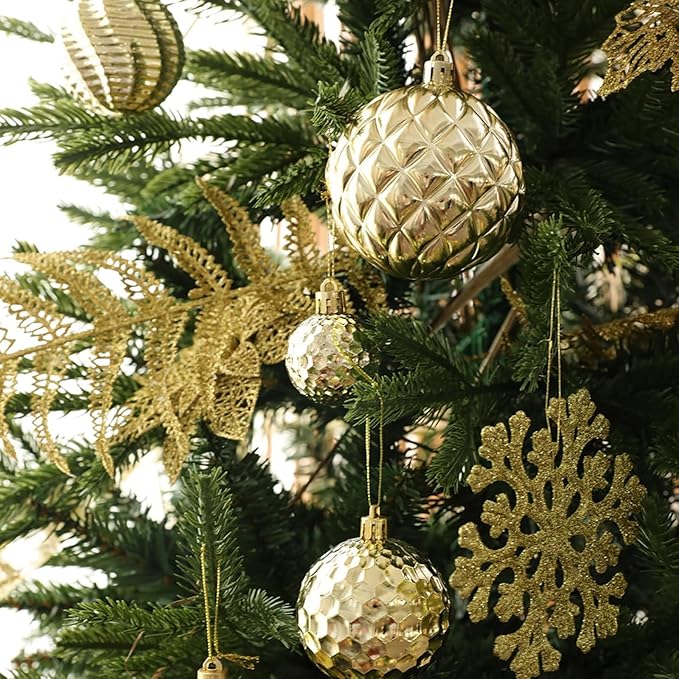 Christmas Balls Ornaments -36pcs Shatterproof Christmas Tree Decorations with Hanging Loop for Xmas Tree Wedding Holiday Party Home Decor,6 Styles in 3 Sizes（Gold）