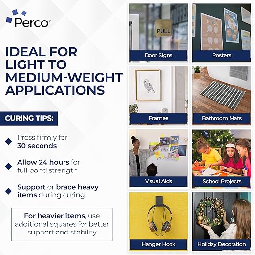 Perco Nano Double Sided Tape Squares, Clear Tape, 50 1"x1" Pre-Cut Mounting Squares – Removable Adhesive for Light to Medium Items, Wall, Posters, Photos, Crafts, Scrapbooking, Office, Classroom, DIY