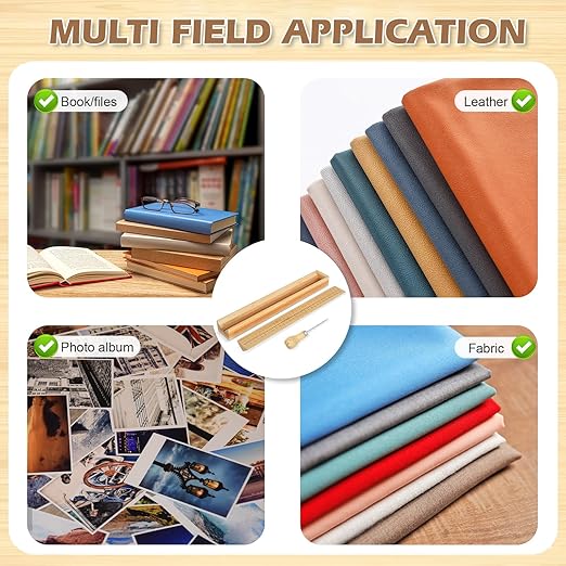 Book Binding Cradle, Wood Bookbinding Punching Cradle with an Awl, Bamboo Signature Punching Cradle with Piercing Guide 5 mm Hole Spacing, Portable Book Binding Tools Kits for Book DIY Crafts