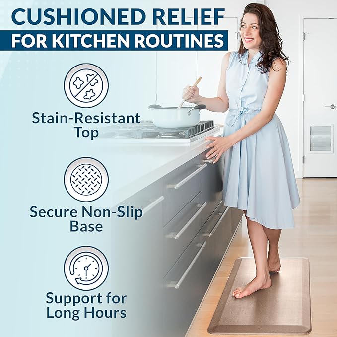 ComfiLife Anti Fatigue Floor Mat – 3/4 Inch Thick Kitchen Mats for Floor, Standing Desk Mat, Kitchen Rug – Comfort at Home, Office – Durable – Stain Resistant – Non-Slip Bottom (20" x 32", Rose Gold)