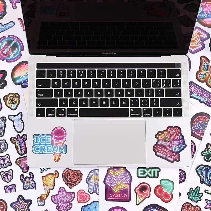 300+ Pieces Cool Neon Stickers Book for Laptop Phone Case Guitar Skateboard Helmet Bike Car Decals Scrapbooking Journaling Notesbook Luggage Water Bottles, Prizes Gift for Kids Teens Classroom Reward