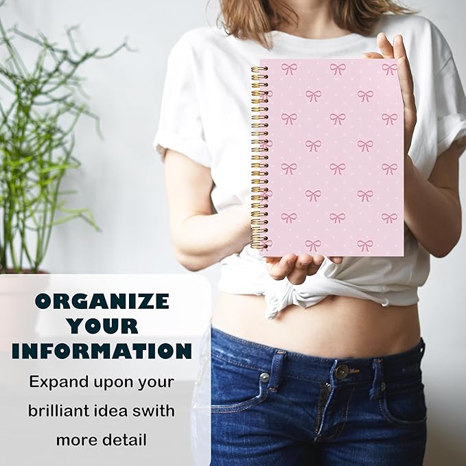 BearCake Coquette Pink Bow Notebook Journal, Preppy Cute Bow Journal for Women Girls, Pink Cute Office Supplies, Girly Aesthetic Hardcover Spiral Notebook 5.5x8.3