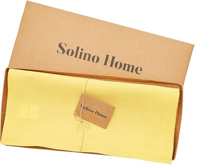 Solino Home Linen Table Runner 48 Inches - 100% Pure Linen Sunshine Yellow Table Runner 14 x 48 Inch Ideal for Dresser and Coffee Tables - Fete
