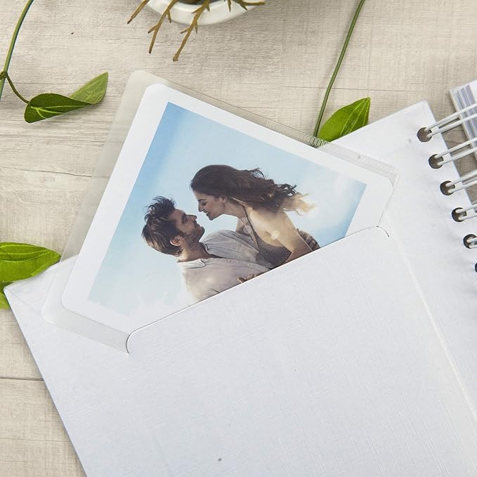 8 x 8 Inch Small DIY Scrapbook Photo Album with Window Design Cover 80 Pages Craft Paper Memory Book for Weeding Family Travel and Baby (White)