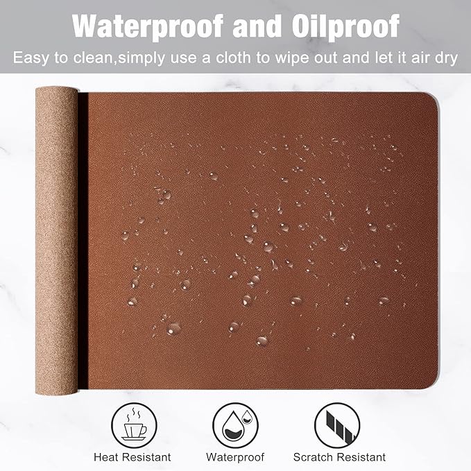 Hsurbtra Desk Pad, 30" x 14" PU Leather Desk Mat, XL Extended Mouse Pad, Waterproof Desktop Blotter Protector, Non-Slip Ultra Thin Large Laptop Keyboard Writing Mat for Office Home, Brown