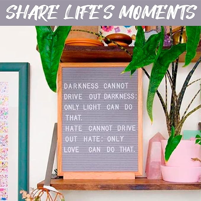 Felt Like Sharing Large Letter Board (Gray Felt - 12”x16”) – Changeable Message Board with 3 Sets of Felt Board Letters – Statement Wall Sign for Quotes, Home or Holiday Decor In Oak Frame